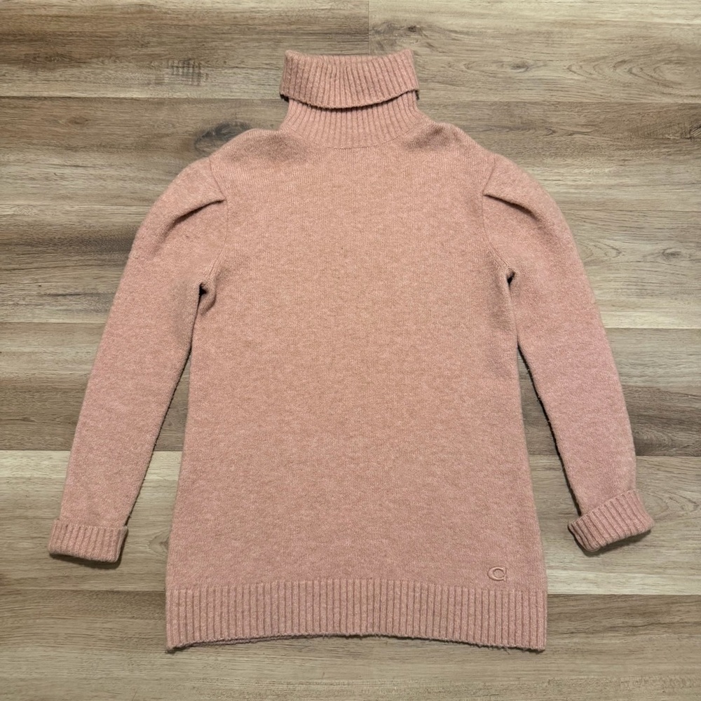 COACH Turtleneck Wool Blend Oversized Sweater Soft Pullover Top Pink Sz S